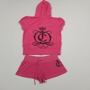 Pink Juicy Couture Tracksuit Terry Matching 2 Piece Set Medium XL Short Jacket